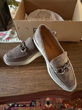 Johnston & Murphy Gracelyn Dark Suede Chain-Trim Slip-On Loafers